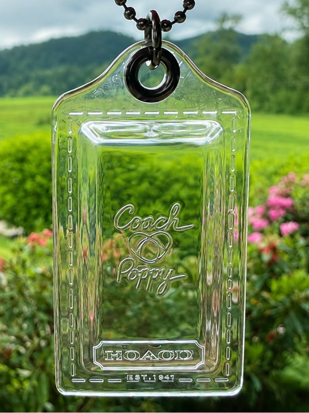 Vintage Coach Poppy Clear Acrylic Hang Tag Charm Y2K Rare Keychain